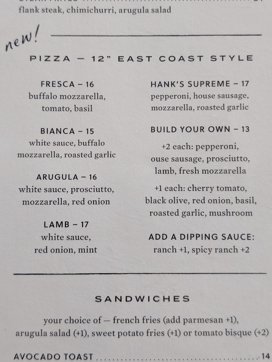 Hank's Austin Menu - Image 1
